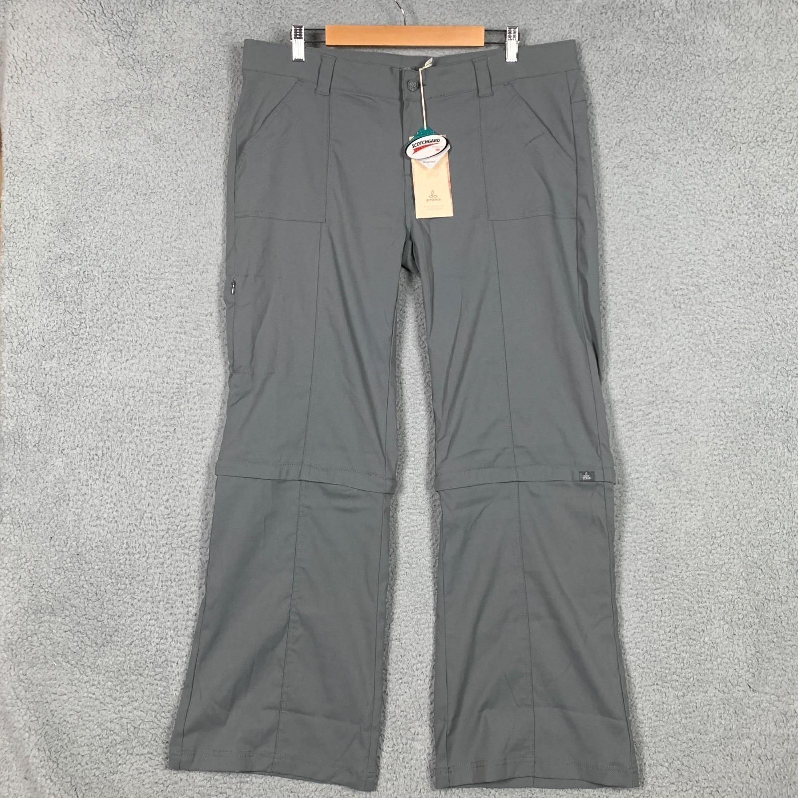 Prana Monarch Pant Women's 16 Gray Convertible Zip Off Bootcut Hiking Travel Nwt